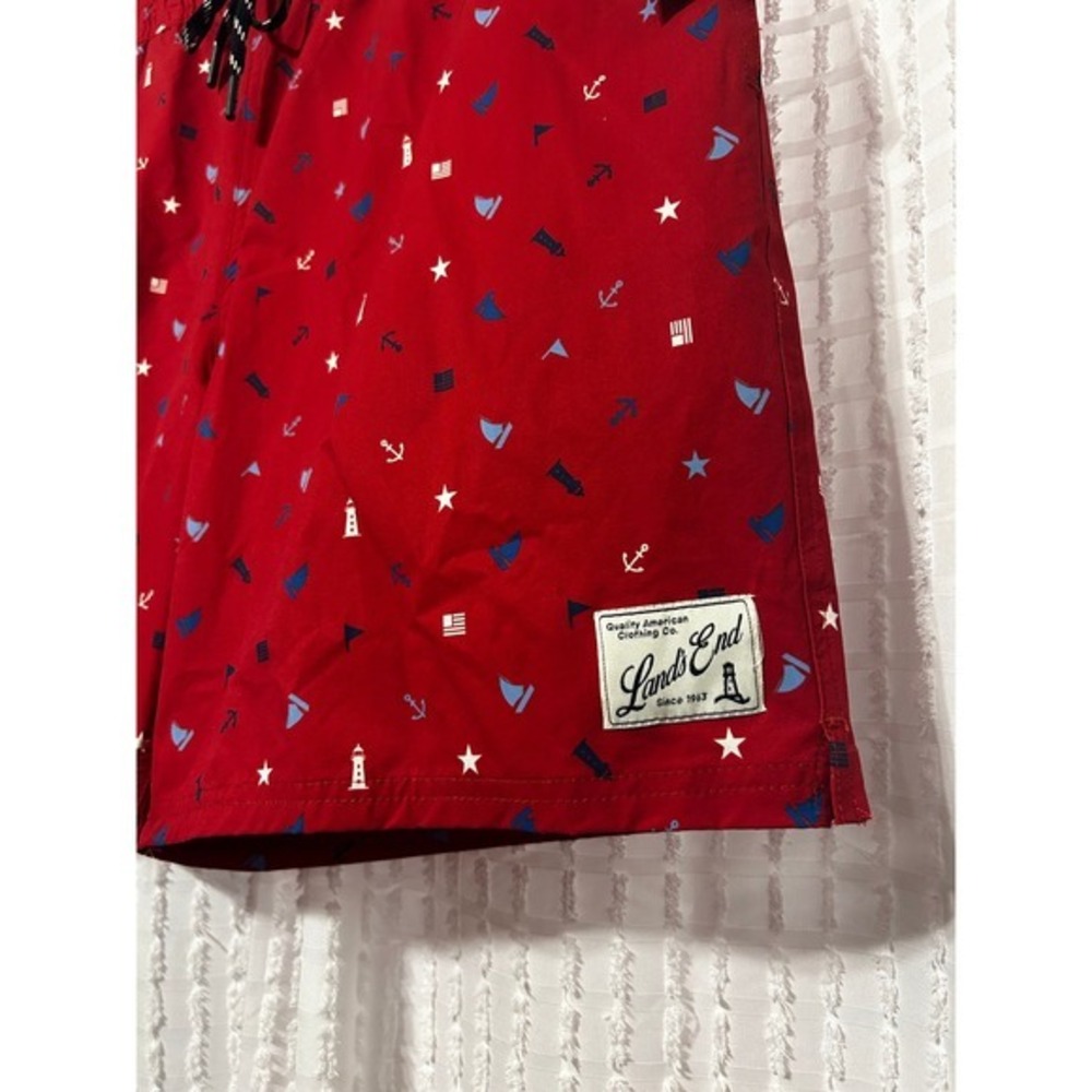 Lands End Swim Trunks Men XL Red New Nautical Lighthouse Anchor Board Shorts
